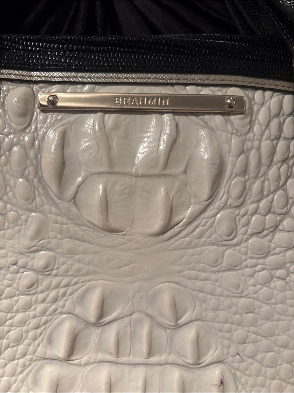 Brahmin Cream leather Croc Tote with Black Trim - Picture 2 of 11